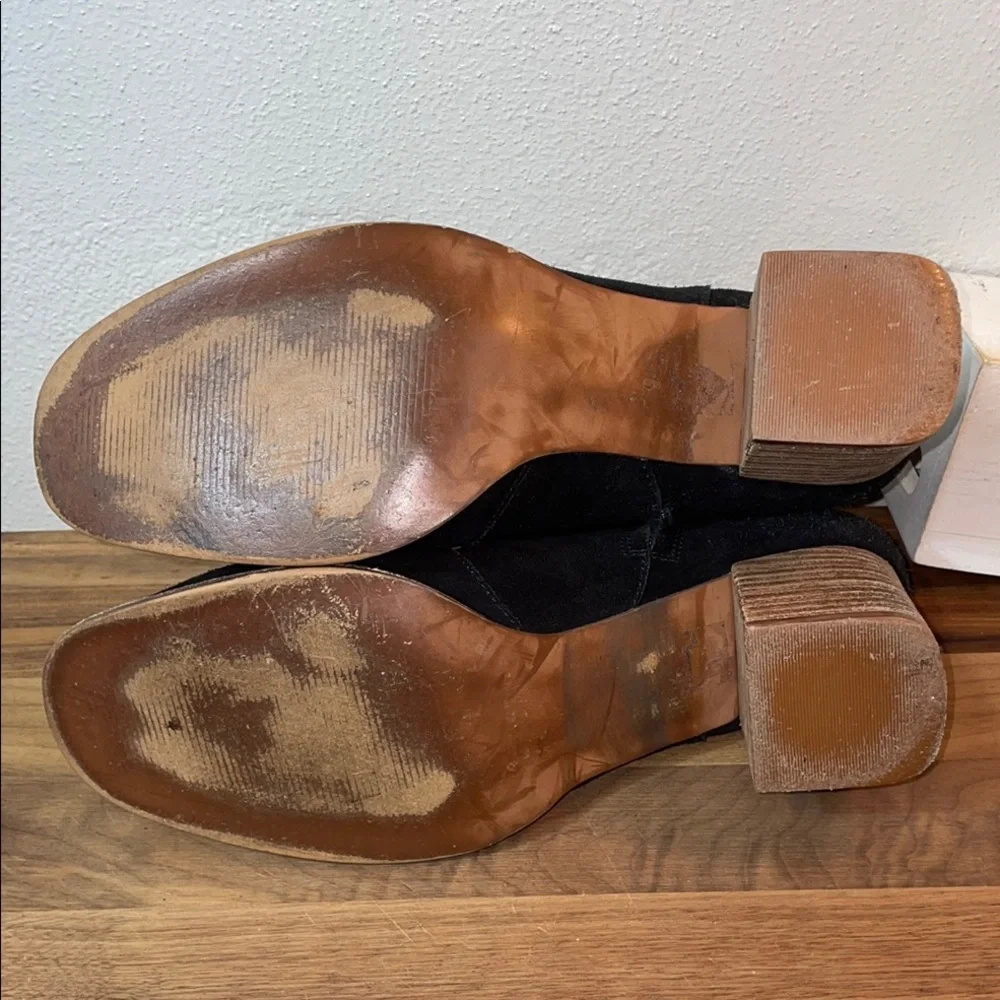 Suede Black Ankle Booties Block Heel Zip Minimal Sz 9.5 Chunky Sleek Madewell